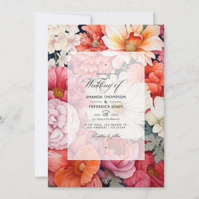 Invitación Boda de coral y floral blanca (Anverso)
