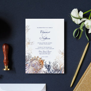 Invitación Boda de corales de conchas marinas de color acuáti