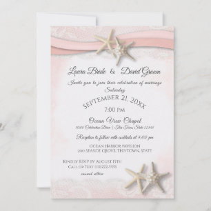 Invitación Boda de corales de playa tropical vintage Starfish