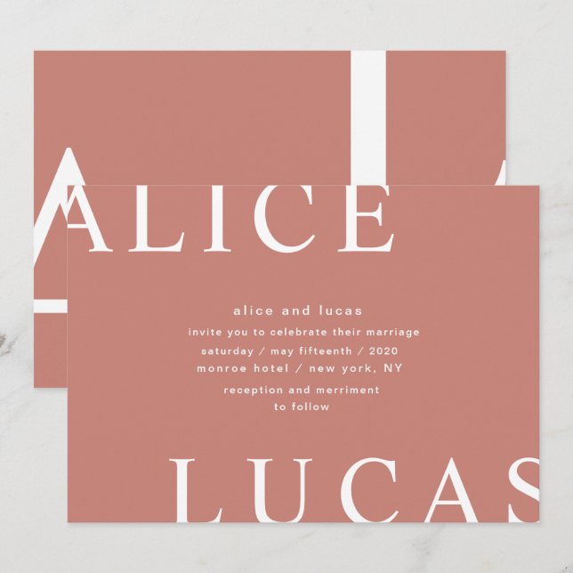 Invitación Boda de corales monograma de diseño ultramoderno (Anverso / Reverso)