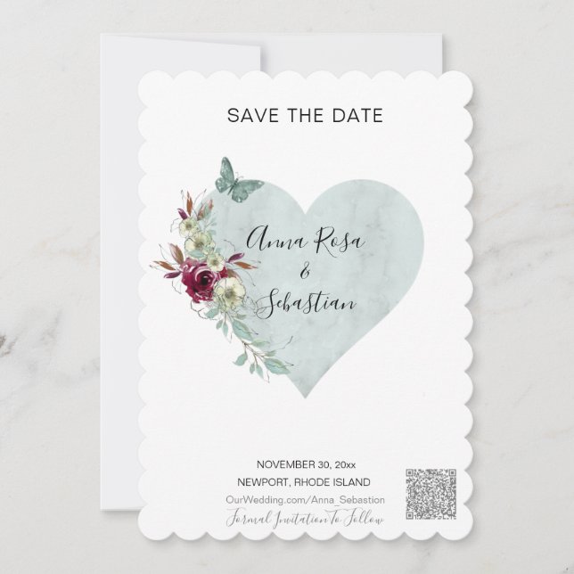 Invitación *~* BODA de corazón AR6 QR mariposa AHORRA LA FECH (Anverso)