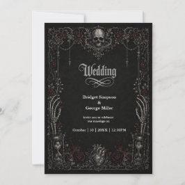 Invitación Boda de Corazón de Cráneo de Rosa Negra Gótica