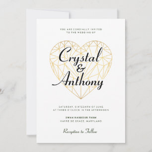 Invitación Boda de Corazón de Cristal Art Deco Script