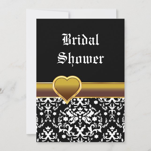 Invitación Boda de corazón de damasco blanco negro (Anverso)