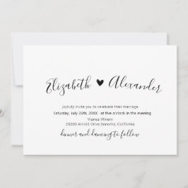 Invitación Boda de corazón de escritura de caligrafía moderna