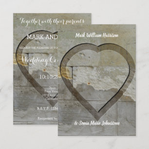 Invitación Boda de corazón de pared de piedra