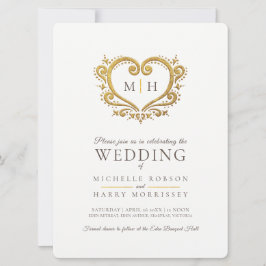 Invitación Boda de corazón dorado blanco oscuro