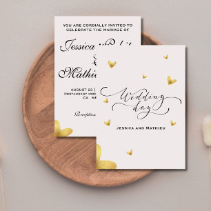 Invitación Boda de corazón dorado suave y rosa