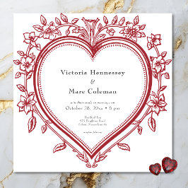 Invitación Boda de Corazón Floral Barrio Chino Elegante