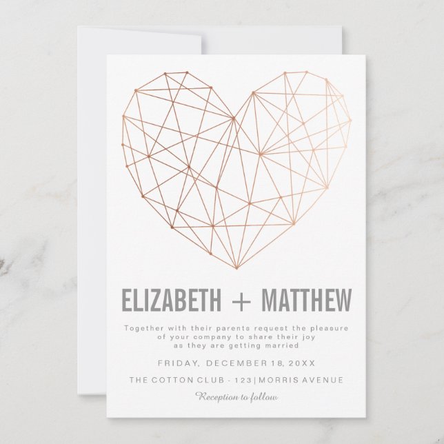 Invitación Boda de corazón geométrico rosa moderno (Anverso)