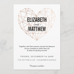Invitación Boda de corazón geométrico rosa moderno