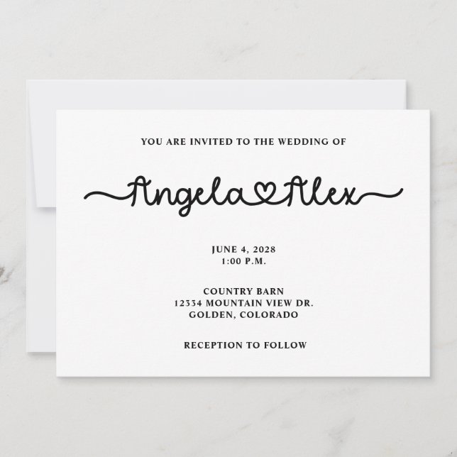 Invitación Boda de corazón lindo (Anverso)