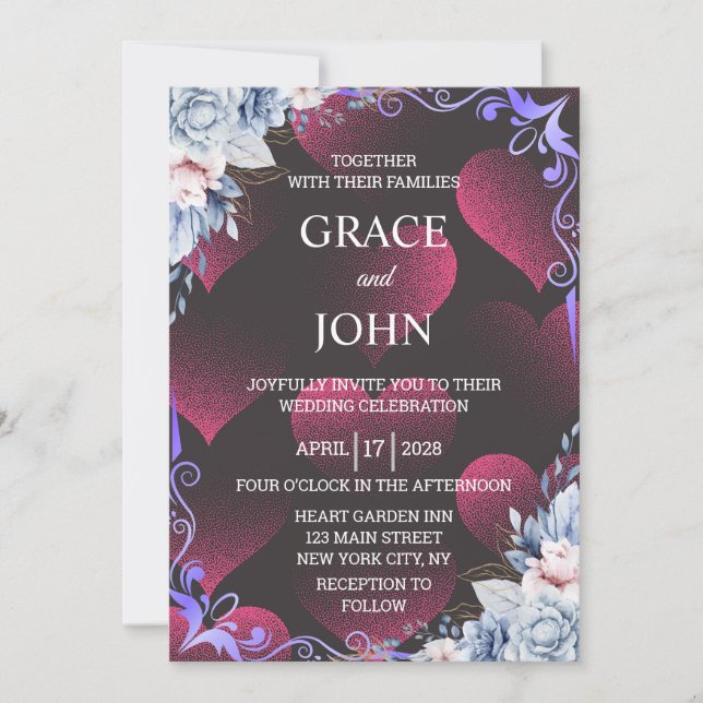 Invitación Boda de Corazón Rojo Elegante (Anverso)