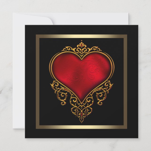 Invitación Boda de Corazón Rojo Oro Negro (Anverso)
