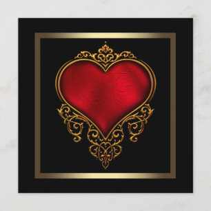 Invitación Boda de corazón rojo y oro negro