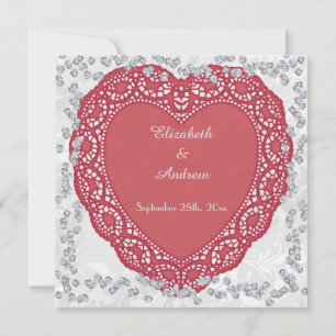 Invitación Boda de Corazón Romántico Decorativo y Diamantes