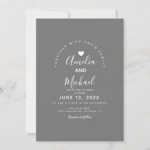 Invitación Boda de Corazón Simple Gris Blanco Moderno