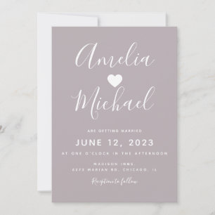 Invitación Boda de Corazón Simple Púrpura Muda Moderna