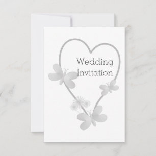 Invitación Boda De Corazón Y Mariposas De Color Plateado