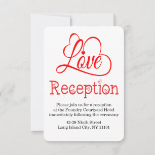 Invitación Boda de Corazones de Amor Rojo y Blanco Recepción