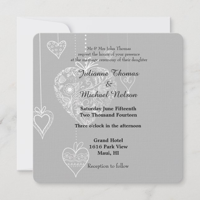 Invitación Boda de Corazones Elegantes (Anverso)