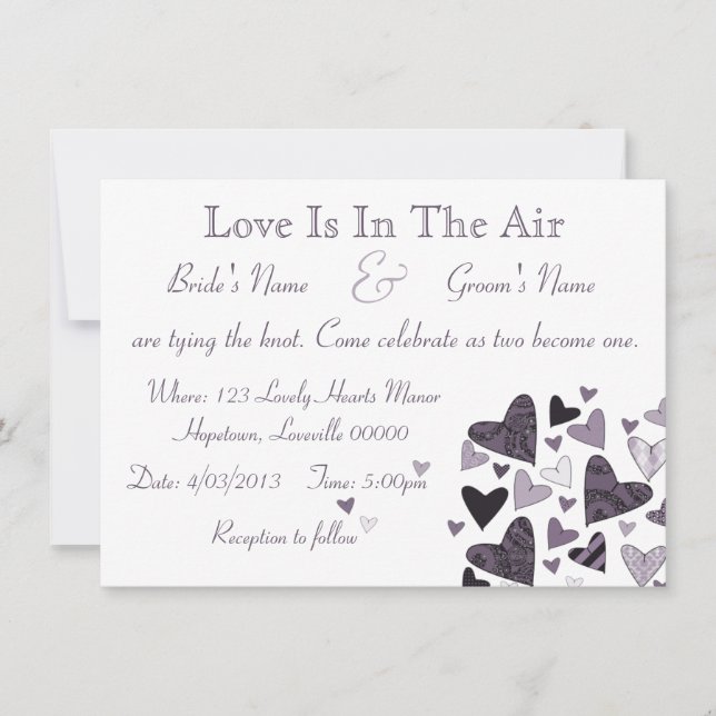 Invitación Boda de corazones estilizados (Anverso)