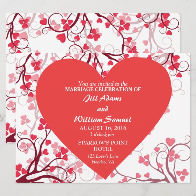 Invitación Boda de Corazones Hermosos (Anverso / Reverso)
