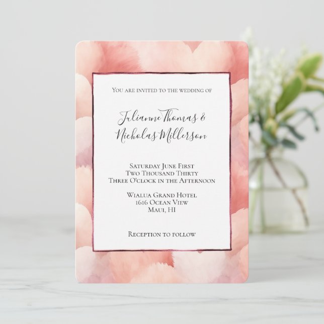 Invitación Boda de Corazones Rosa de Rubor (Anverso de pie)