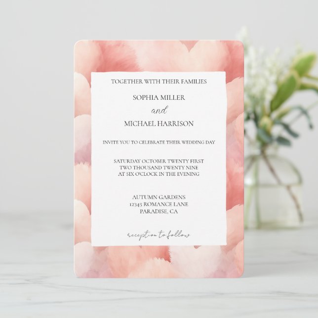Invitación Boda de Corazones Rosados Románticos (Anverso de pie)