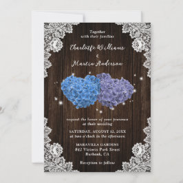 Invitación Boda de Corazones Rústicos Florales Púrpura y Azul