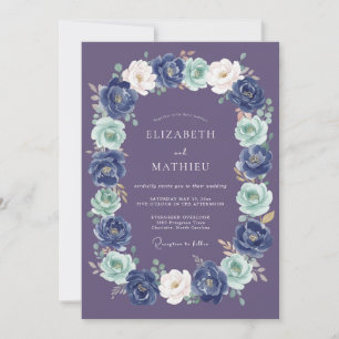 Invitación Boda de Corona Botánica Azul Marino