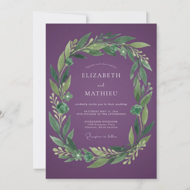 Invitación Boda de Corona Botánica de Ciruela (Anverso)