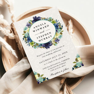 Invitación Boda de corona de agua naval y azul