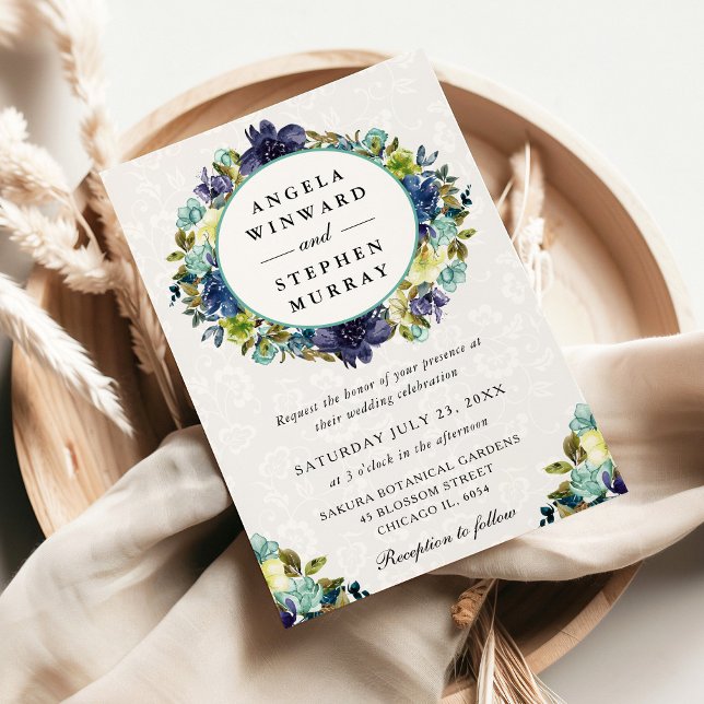 Invitación Boda de corona de agua naval y azul (Subido por el creador)