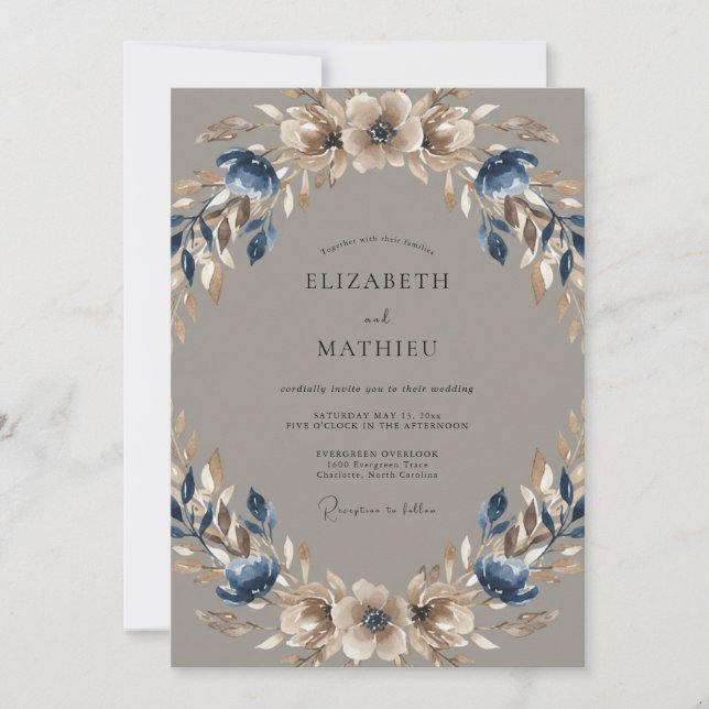 Invitación Boda de Corona de Anémona de Pizarra (Anverso)
