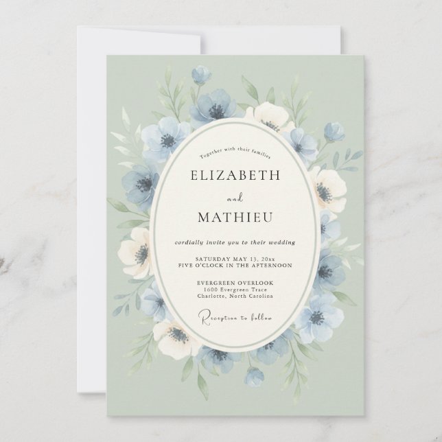 Invitación Boda de Corona de Anémona Polvorienta (Anverso)
