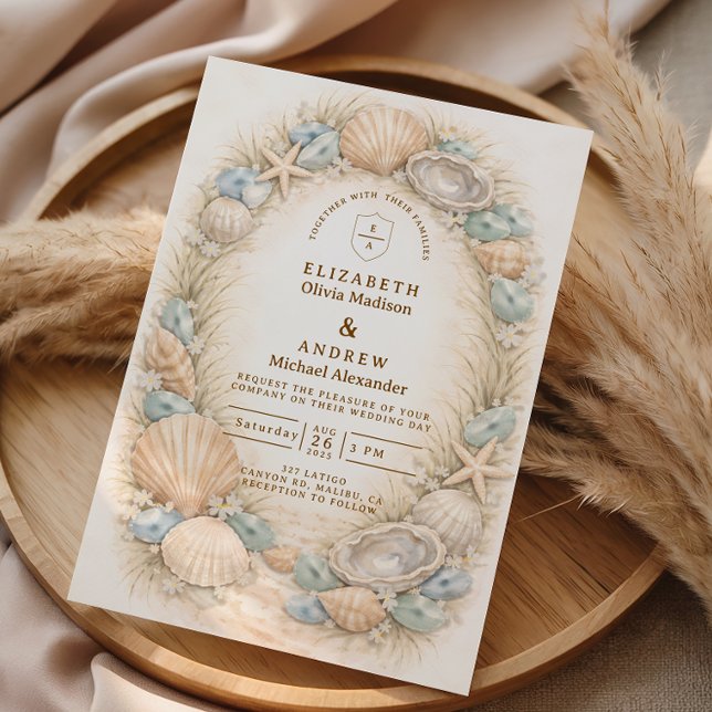 Invitación Boda de Corona de Conchas Costeras (Subido por el creador)