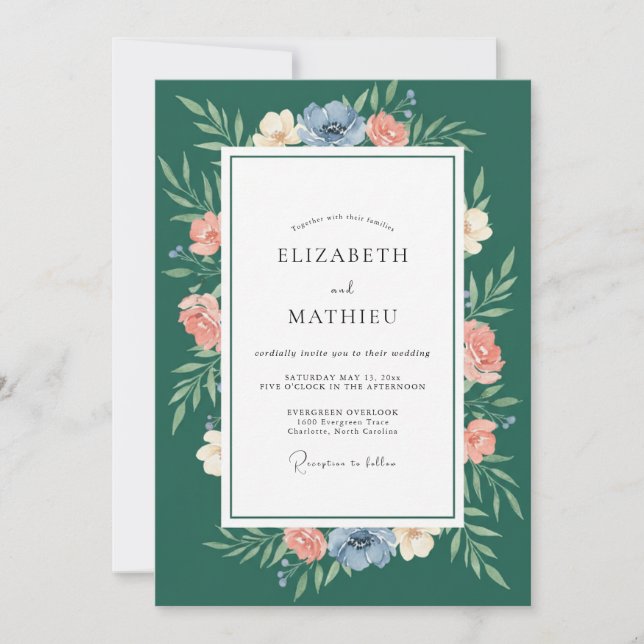 Invitación Boda de Corona de Coral Teal (Anverso)