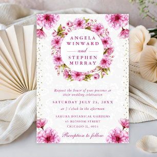 Invitación Boda de corona de flores de cerezo en acuarela