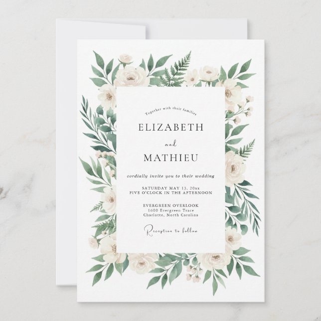 Invitación Boda de Corona de Follaje de Marfil (Anverso)