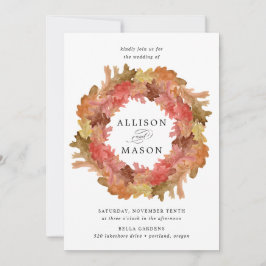 Invitación Boda de Corona de Hojas de Otoño Rústicas
