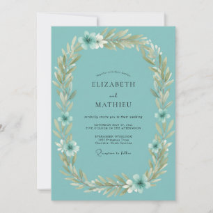 Invitación Boda de Corona de Hojas Turquesa