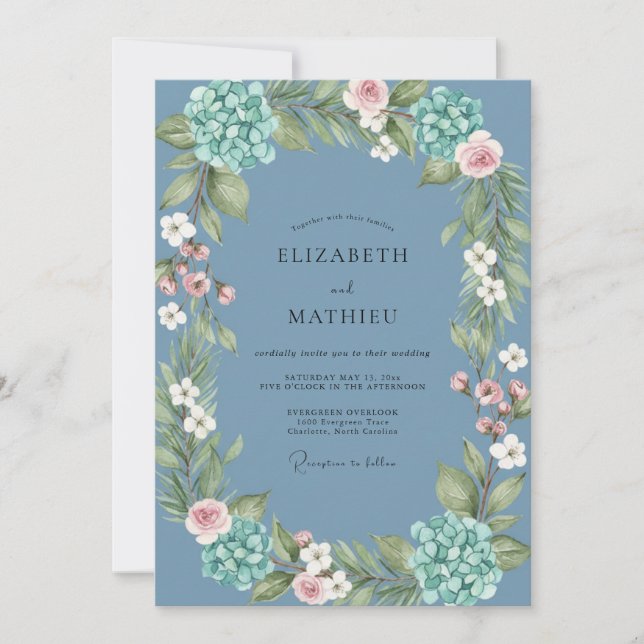 Invitación Boda de Corona de Hortensias Pizarra (Anverso)