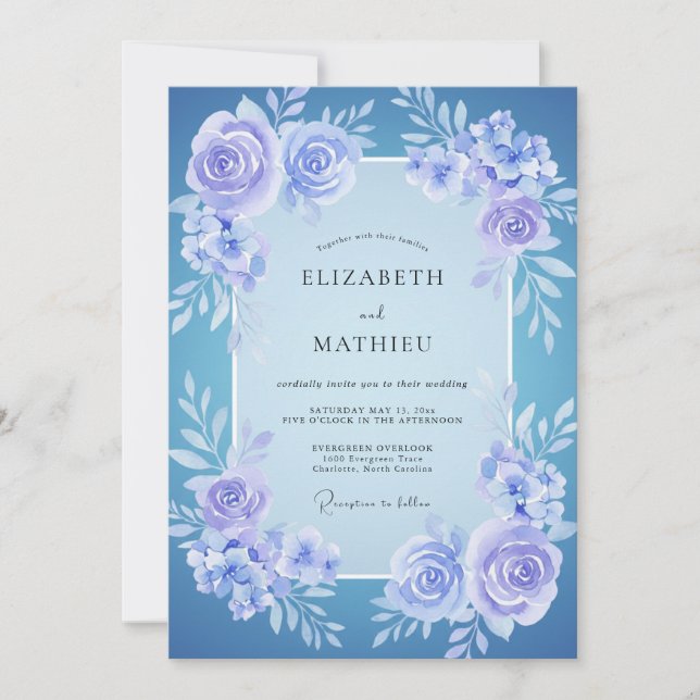 Invitación Boda de Corona de Índigo y Periwinkle (Anverso)