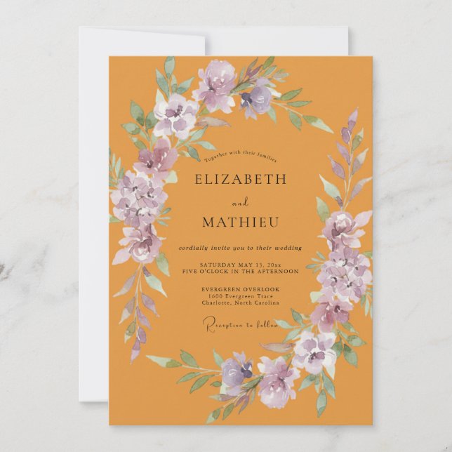 Invitación Boda de Corona de Lavanda Ámbar (Anverso)