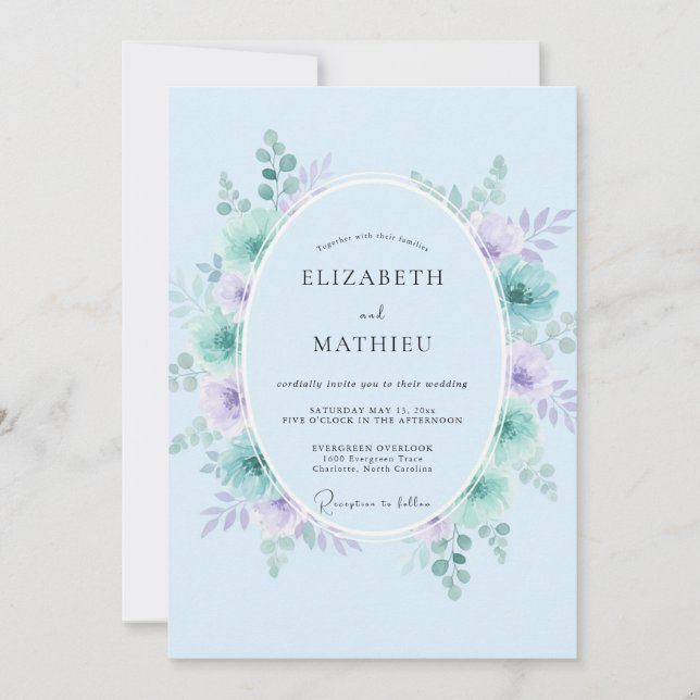 Invitación Boda de Corona de Lavanda Periwinkle (Anverso)