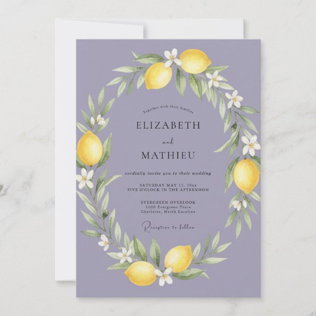 Invitación Boda de Corona de Limón Periwinkle (Anverso)