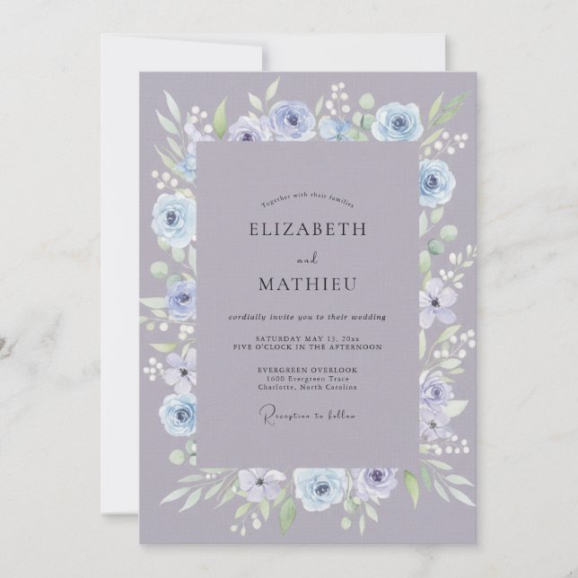 Invitación Boda de Corona de Malva Suave Periwinkle (Anverso)