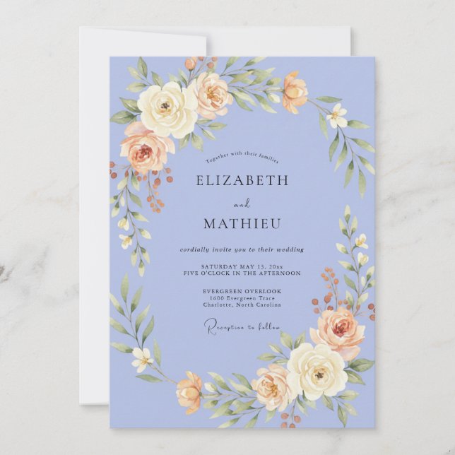 Invitación Boda de Corona de Melocotón Periwinkle (Anverso)