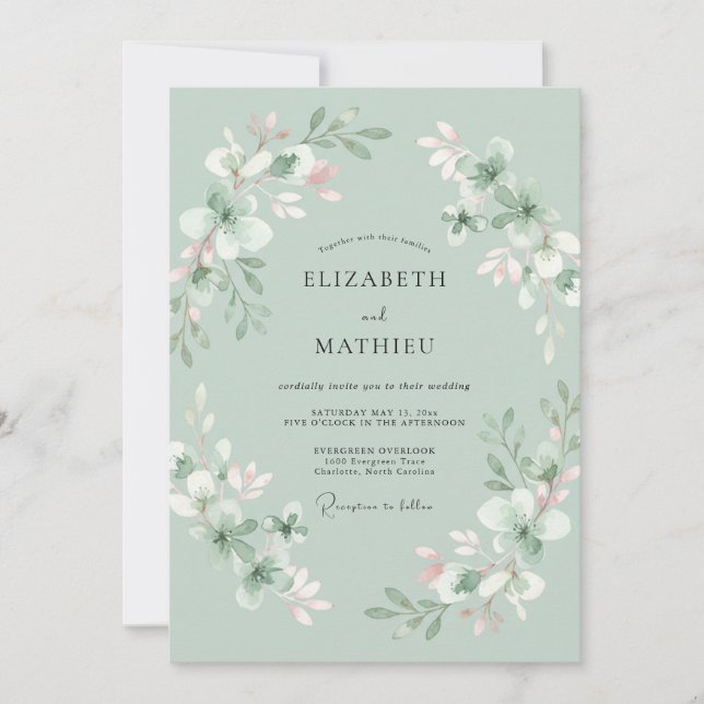 Invitación Boda de Corona de Menta Espuma de Mar (Anverso)